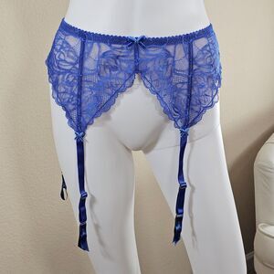 Dita Von Teese Gwendoline Periwinkle Blue Lace and Mesh Garter Belt Suspender